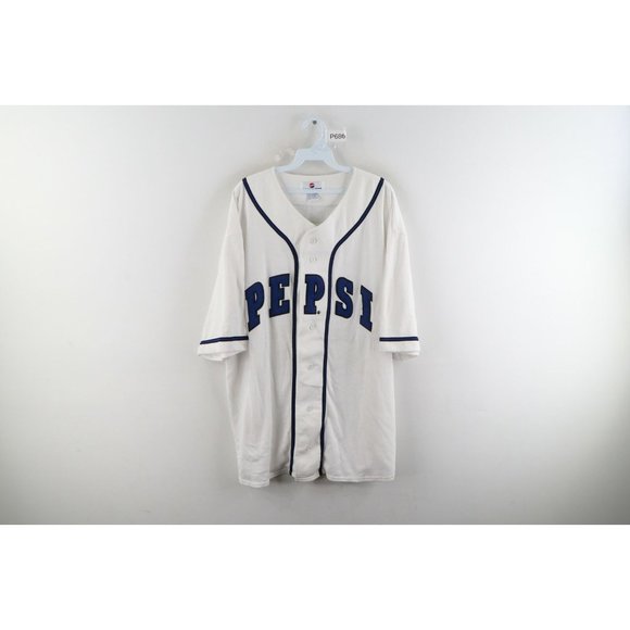 NOS Vintage 90s Mens Size L / XL Pepsi Co Spell Out Baseball Jersey Shirt White - Picture 1 of 9